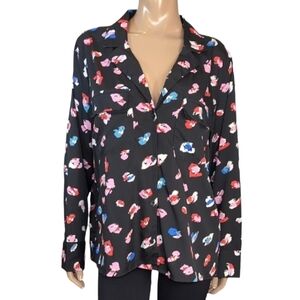 NEW Influence Abstract Floral Shirt US Size 18 Black Long Sleeve Buttoned Top